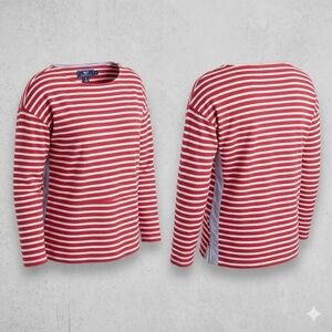 Vineyard Vines Red & White Striped Breton Top with Seersucker Trim - Size M